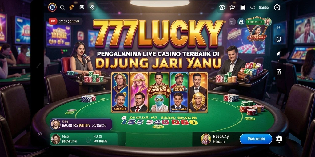 Screenshot gameplay <strong>777LUCKY</strong> menunjukkan dealer langsung dan suasana kasino yang mendebarkan.