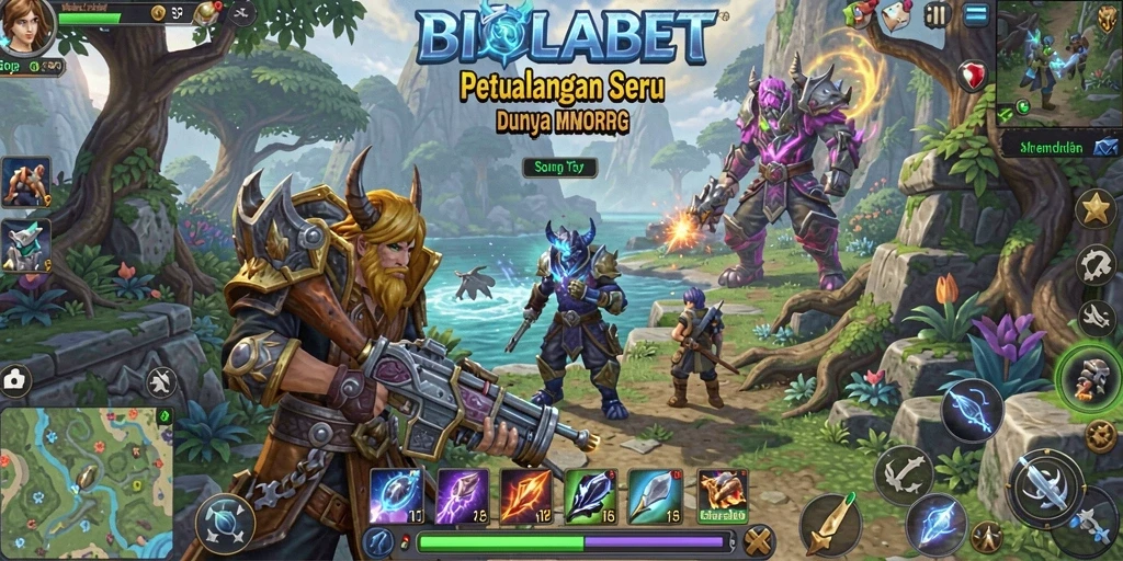 Screenshot gameplay BIOLABET yang menunjukkan pertarungan seru antar pemain di dunia MMORPG.