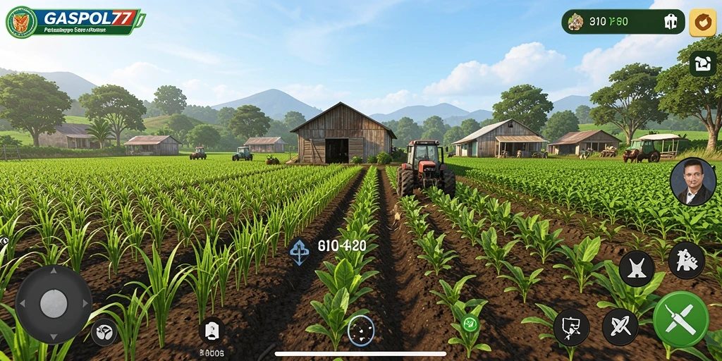 Screenshot GASPOL77 menampilkan kebun yang rimbun dan aktivitas berkebun yang seru.