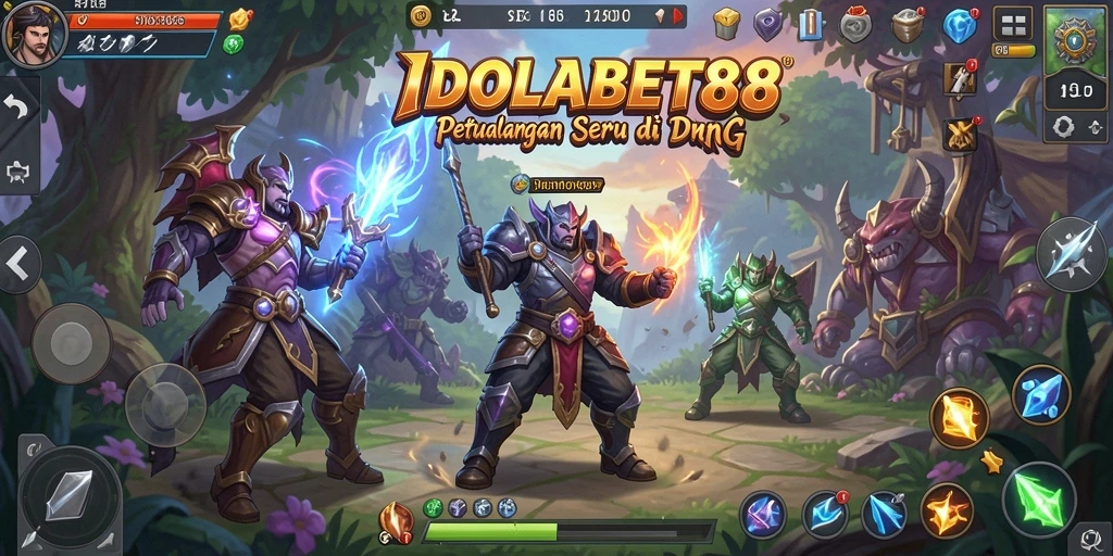 Tampilan gameplay seru dalam IDOLABET88 dengan karakter menarik dan pertarungan epik.