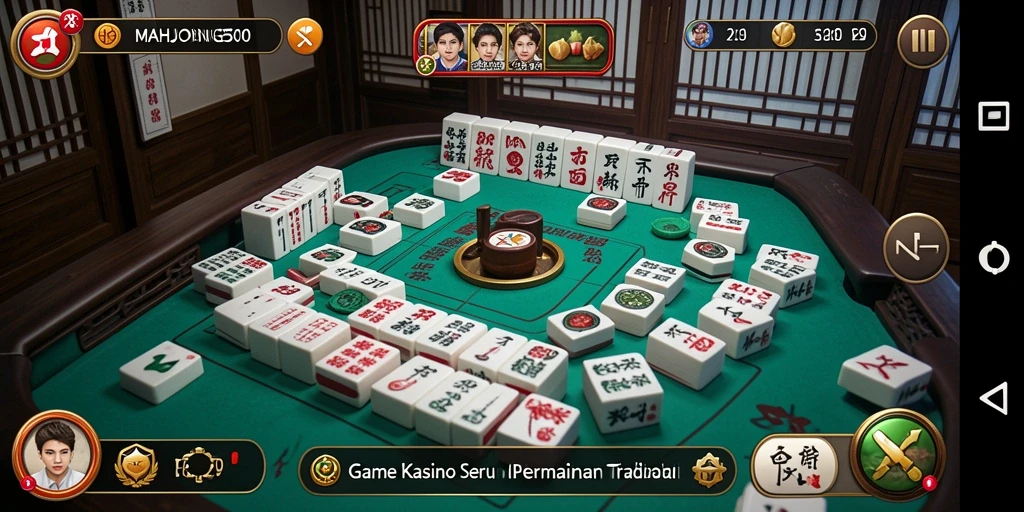 Screenshot utama gameplay seru MAHJONG500 dengan tema kasino.