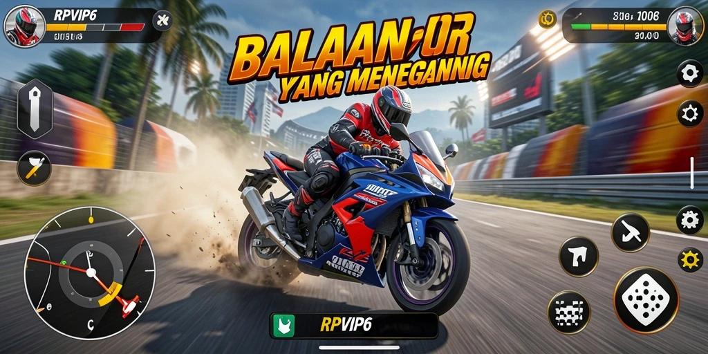 Tampilan screenshot RPVIP6 menampilkan aksi balapan motor yang mendebarkan.