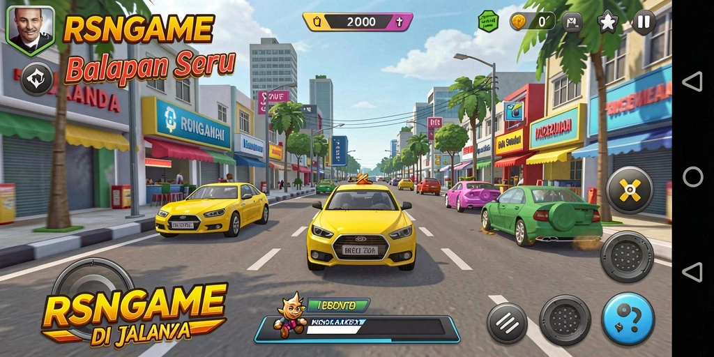 Gameplay Racing RSNGAME menampilkan mobil dan trek yang menakjubkan.