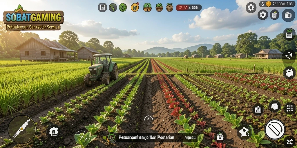Screenshot menunjukkan gameplay seru di pertanian virtual.