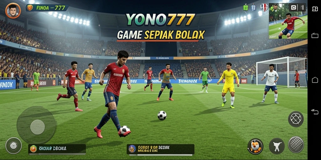 Tampilan gameplay YONO777 menampilkan aksi seru di lapangan sepak bola.